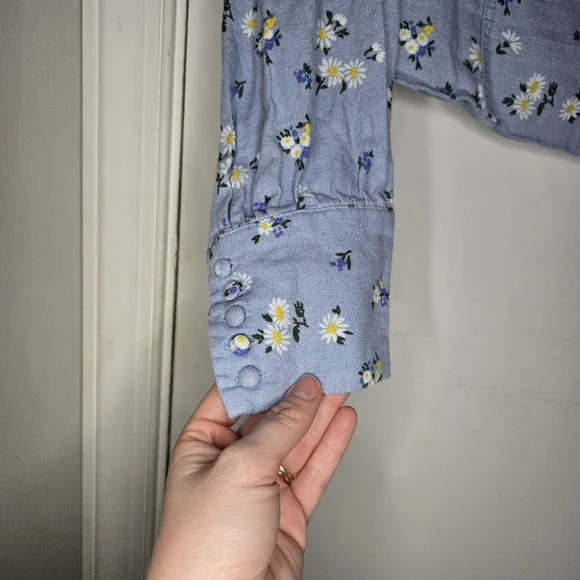 Blue Corset Style Floral Long Sleeve Crop Top - Women's Medium - Picture 3 of 9